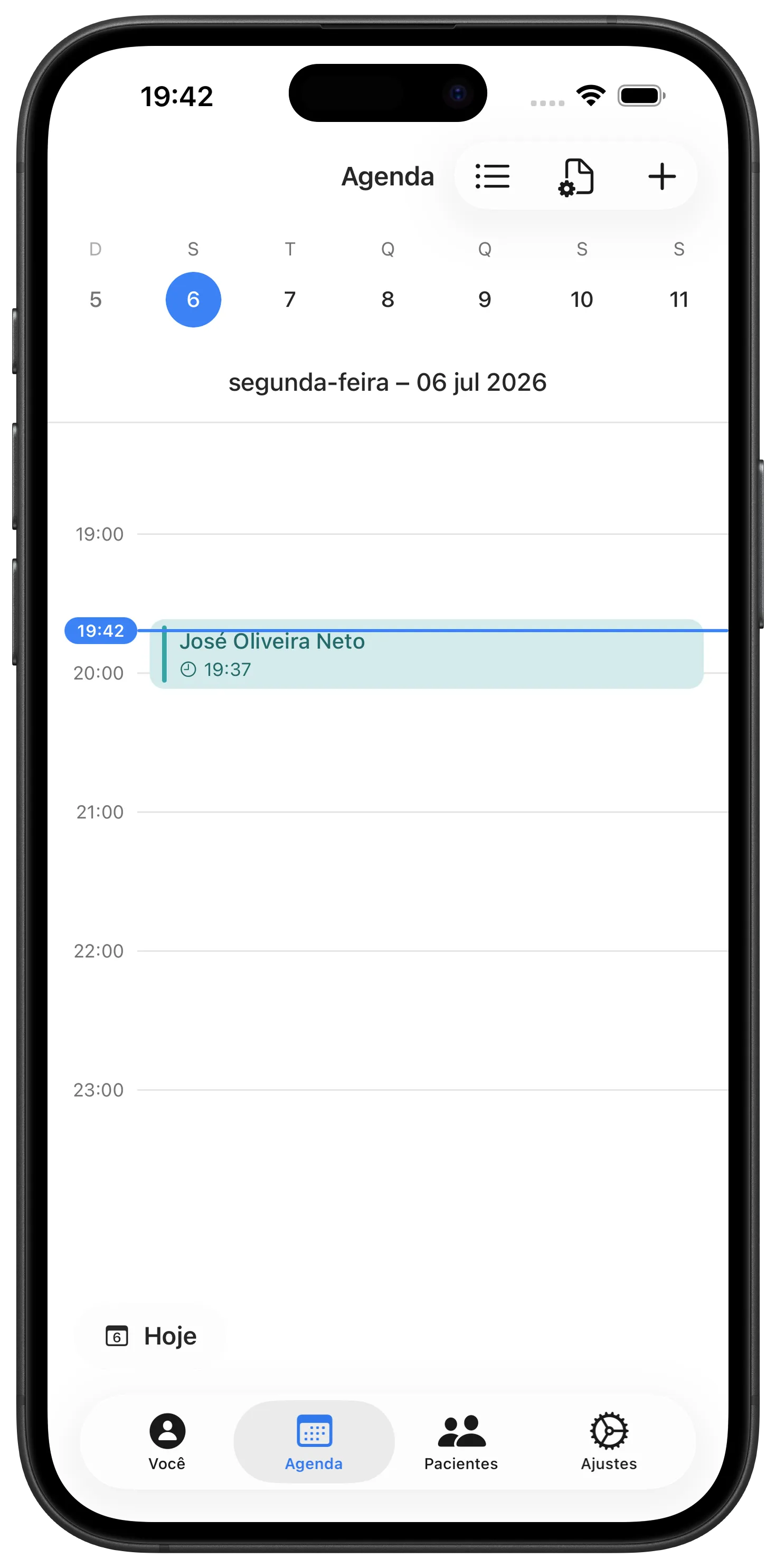 Tela de agenda de consultas