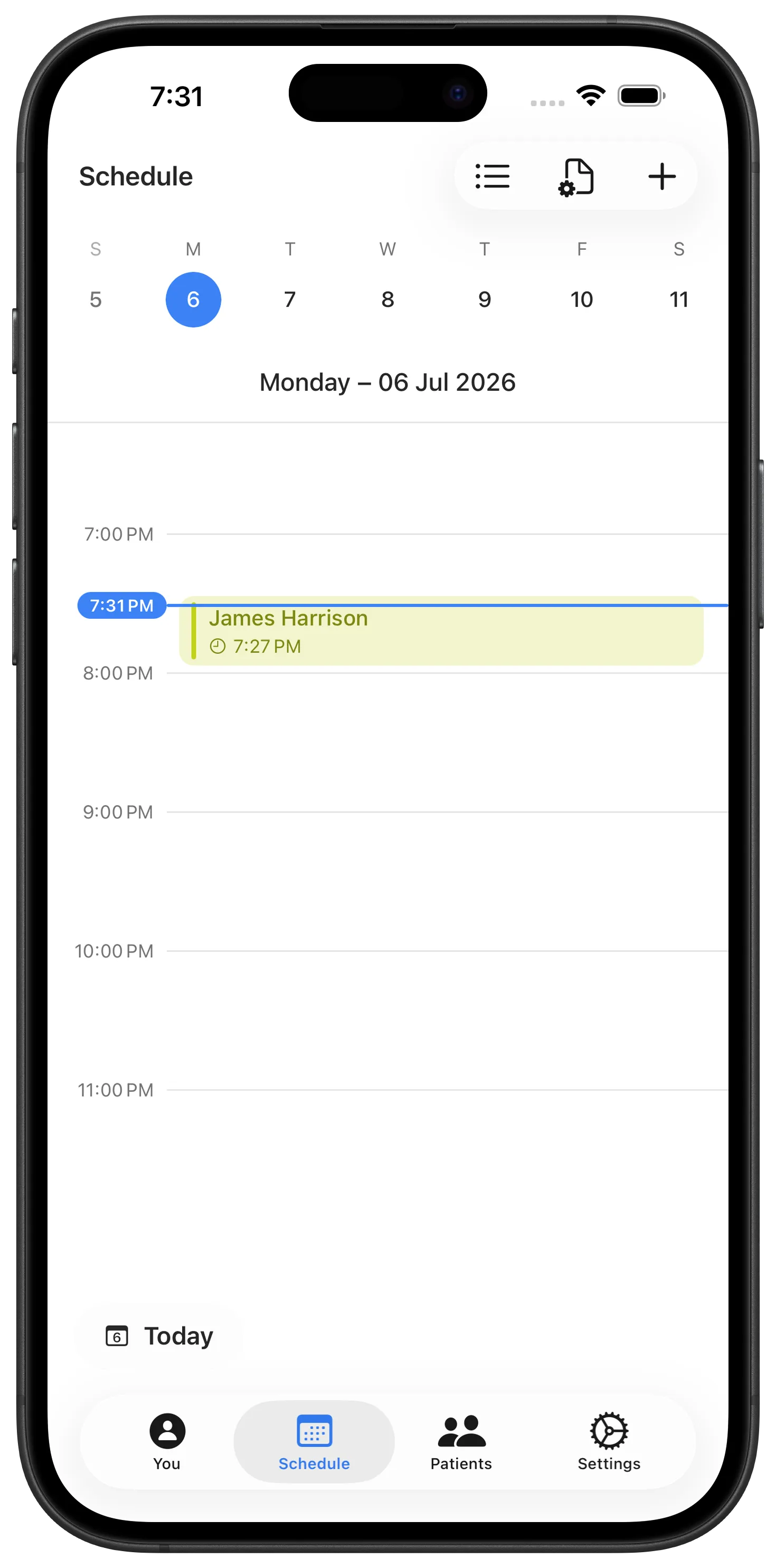 Appointment schedule screen