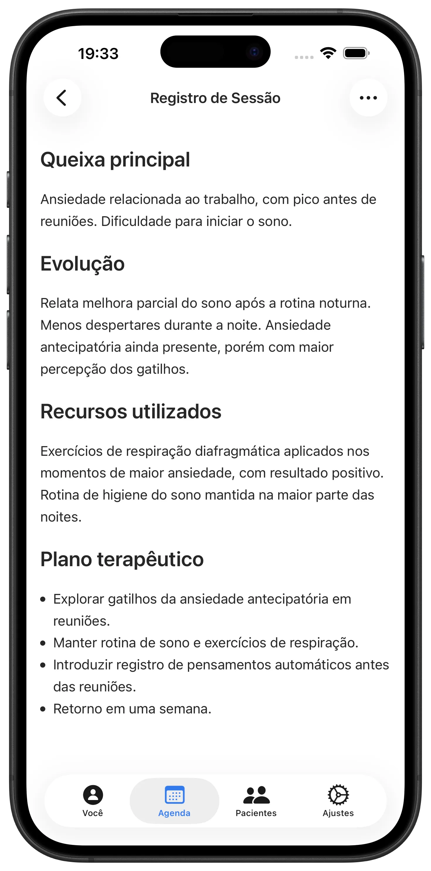 Registro de sessão escrito pelo Maestra