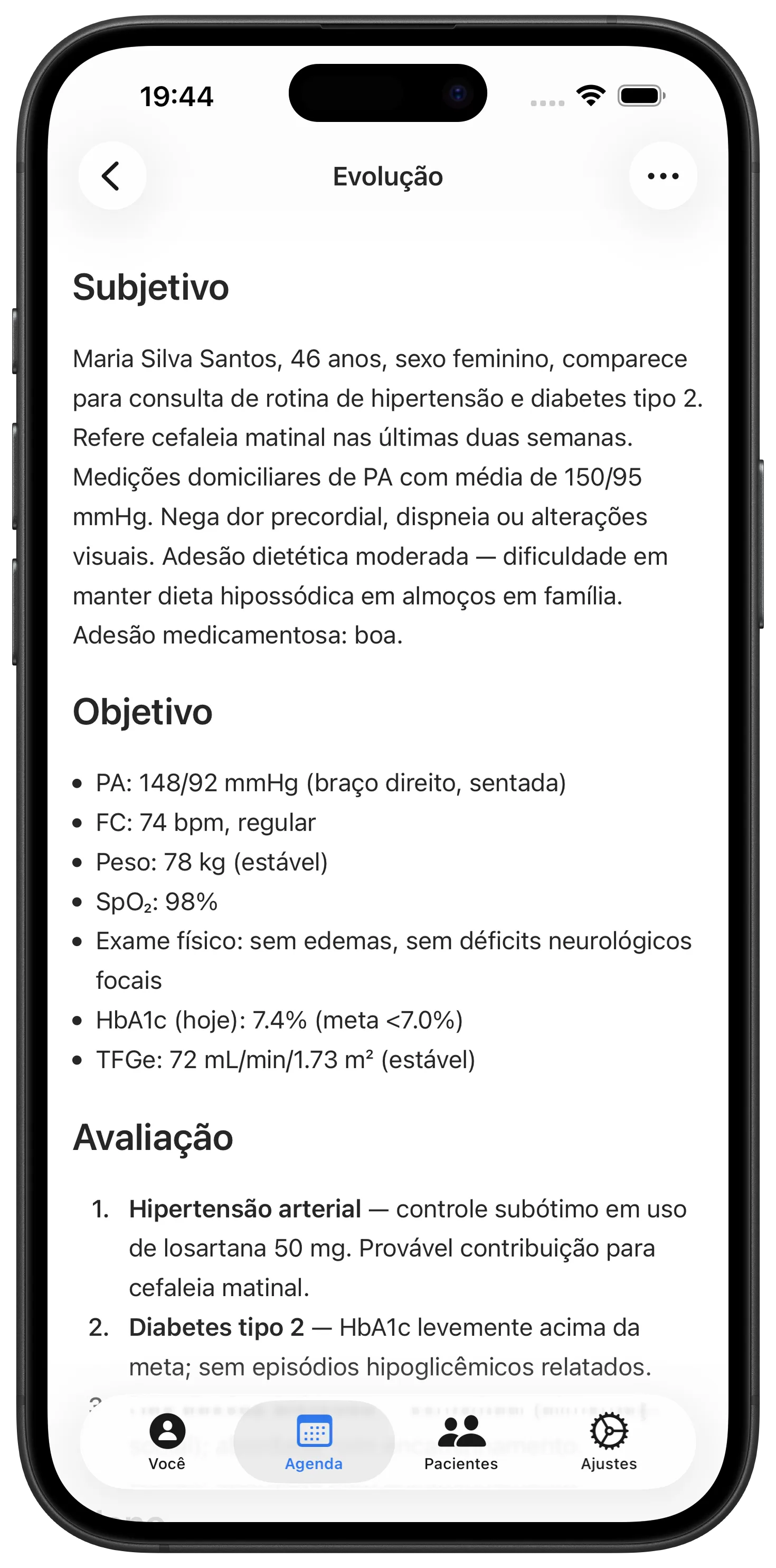 Nota clínica escrita pelo Maestra