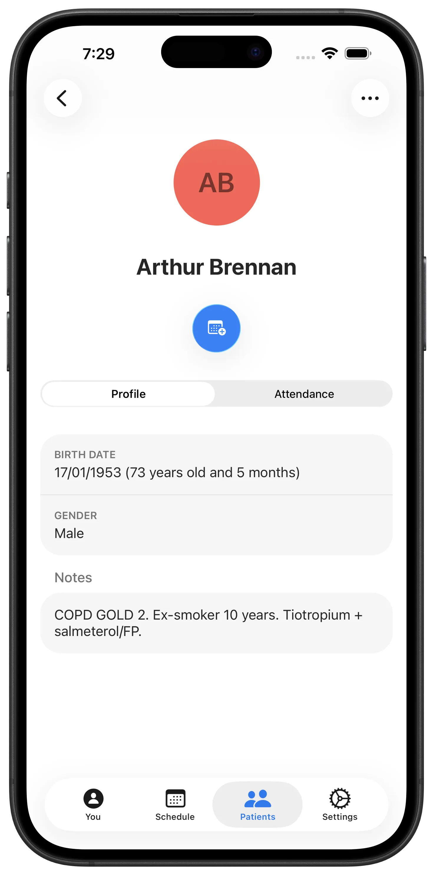 Patient detail screen