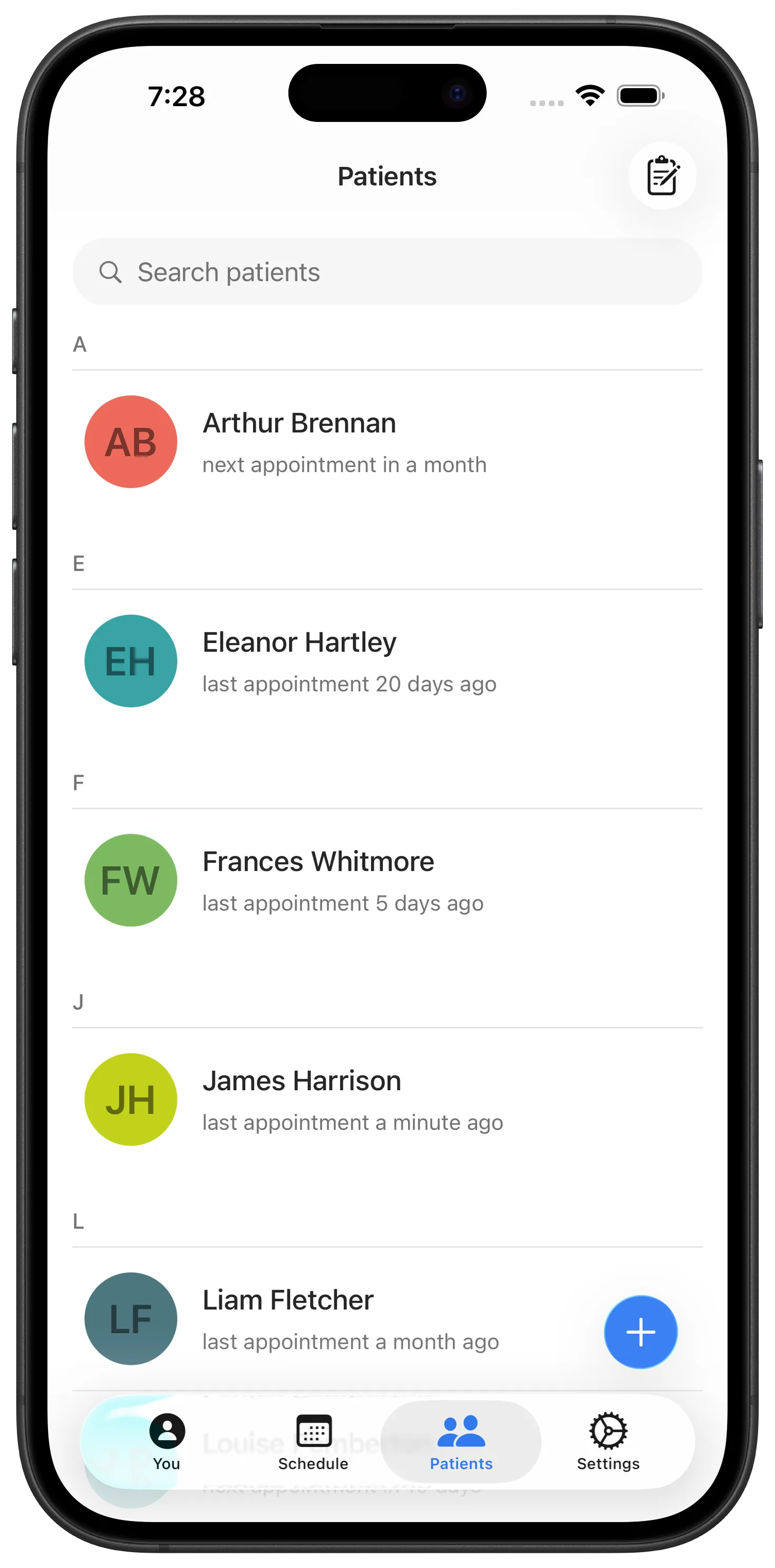 Patients list screen