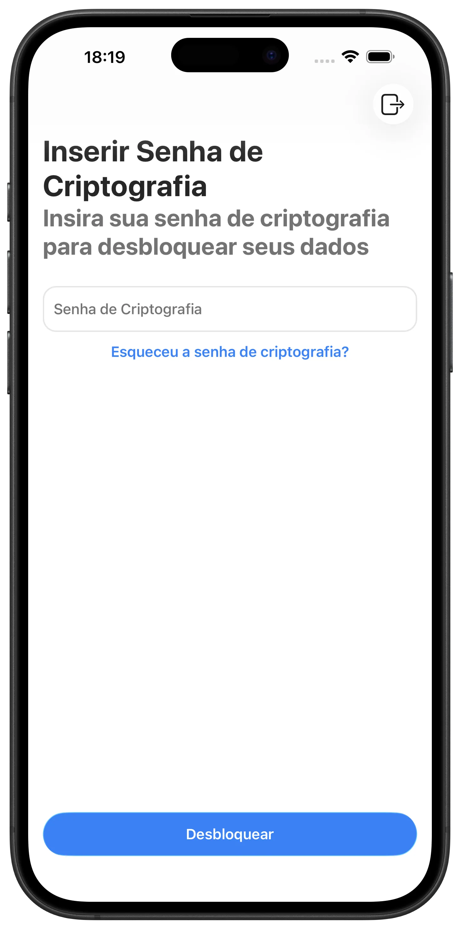 Tela de senha de criptografia do Maestra