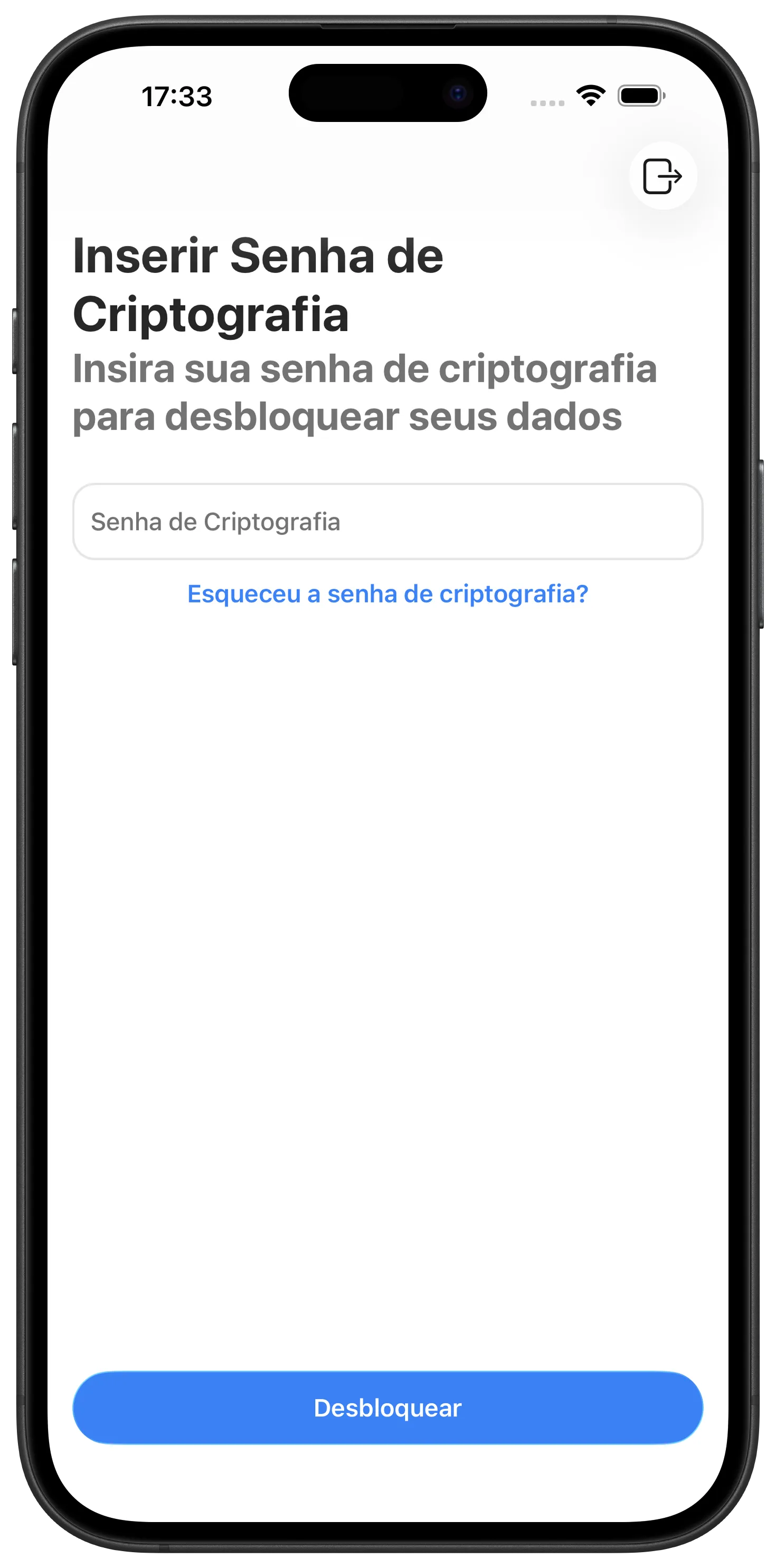 Tela de senha de criptografia do Maestra