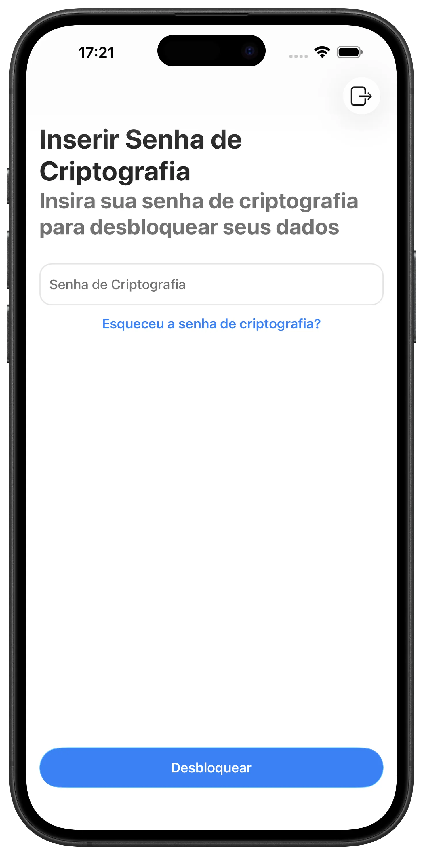 Tela de senha de criptografia do Maestra