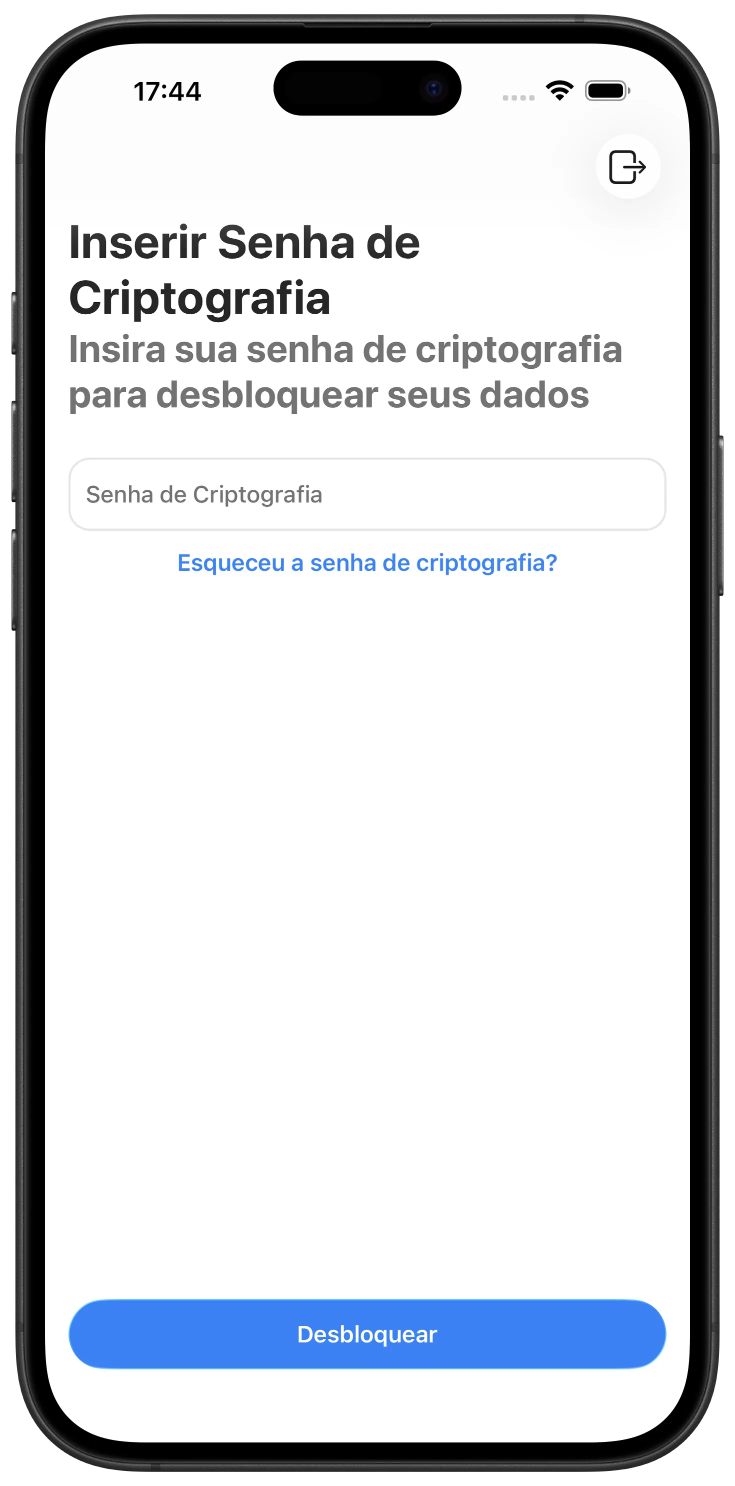 Tela de senha de criptografia do Maestra